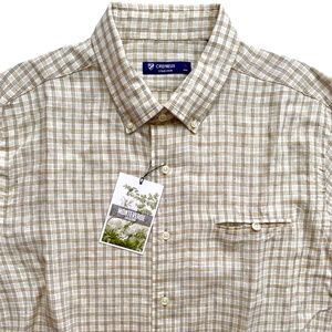 Daniel Cremieux Collection Shirt 100% Linen Beige Check Short Sleeve Button